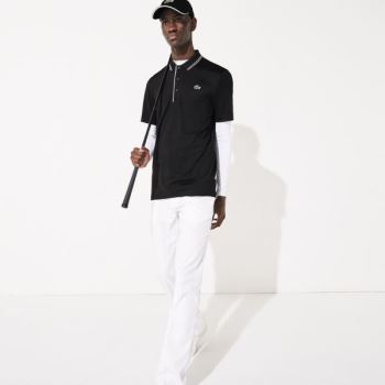 Lacoste SPORT Signature Breathable Golf Polo Shirt - Polo Pánské Černé / Bílé | CZ-J0uePP